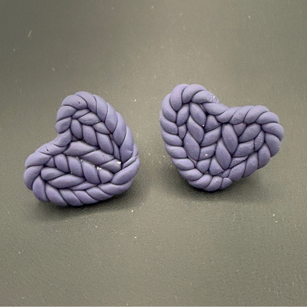Purple Heart-Shaped Polymer Clay Earrings